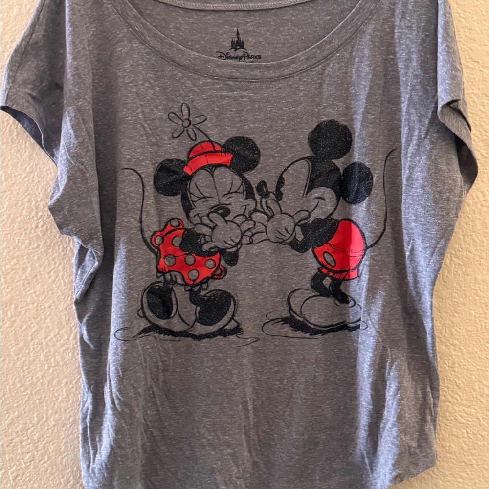 Disney Gray Women’s Shirt with sparkle Mickey and Minnie